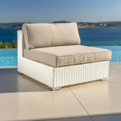 Salotto da giardino in resina intrecciata 5 posti 6 pezzi Palma Bianco e tortora