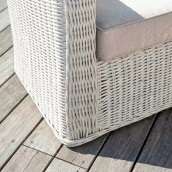 Salotto da giardino in resina intrecciata 7 posti 5 pezzi Calvi Bianco e tortora