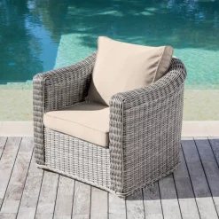 Salotto da giardino in resina intrecciata 7 posti 5 pezzi Calvi Grigio e tortora