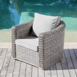 Salotto da giardino in resina intrecciata 7 posti 5 pezzi Calvi Grigio e grigio chiaro