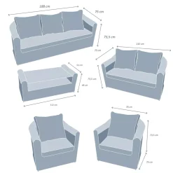 Salotto da giardino in resina intrecciata 7 posti 5 pezzi Calvi Grigio e grigio chiaro