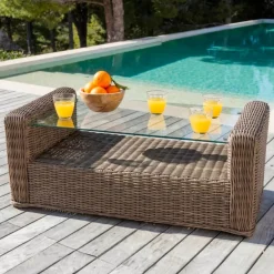 MOBELLIA Salotto Da Giardino-Salotto da giardino in resina intrecciata 5 posti 4 pezzi Calvi Seppia e grigio scuro