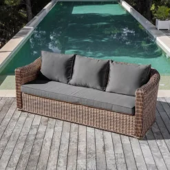 MOBELLIA Salotto Da Giardino-Salotto da giardino in resina intrecciata 5 posti 4 pezzi Calvi Seppia e grigio scuro