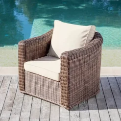 MOBELLIA Salotto Da Giardino-Salotto da giardino in resina intrecciata 5 posti 4 pezzi Calvi Seppia e beige