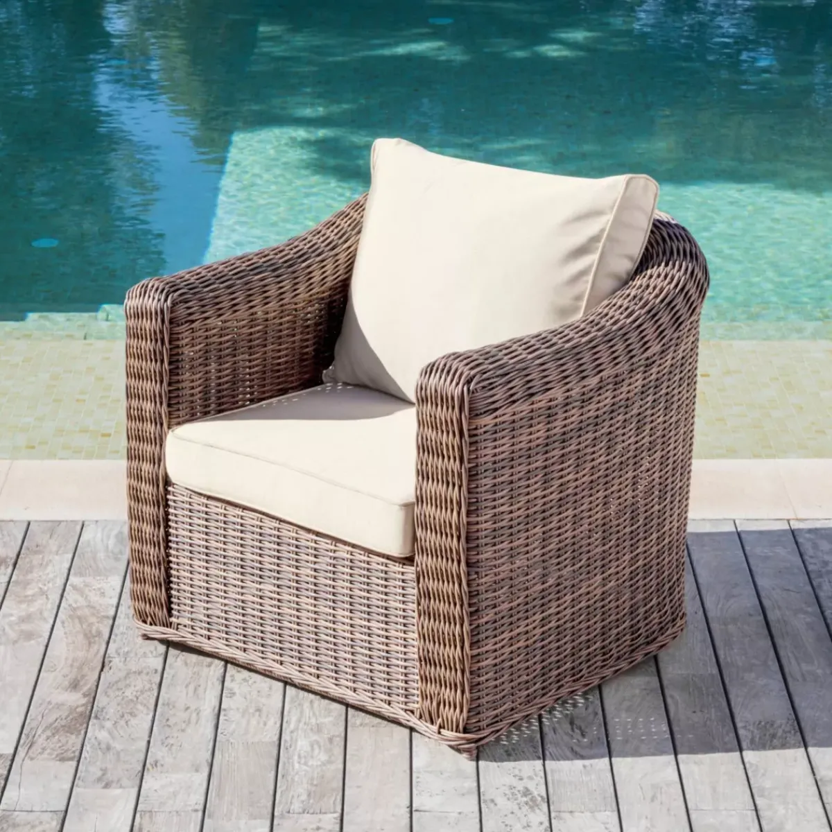 MOBELLIA Salotto Da Giardino-Salotto da giardino in resina intrecciata 5 posti 4 pezzi Calvi Seppia e beige