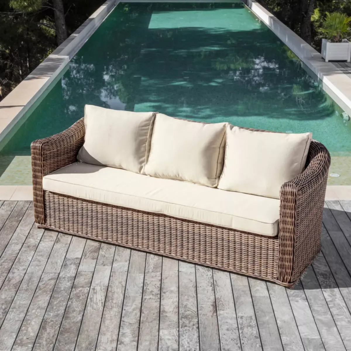 MOBELLIA Salotto Da Giardino-Salotto da giardino in resina intrecciata 5 posti 4 pezzi Calvi Seppia e beige