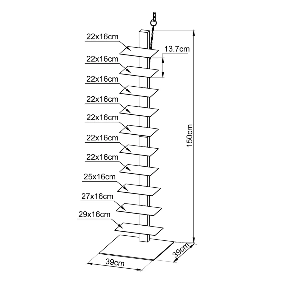 EMINZA Librerie E Scaffali-Scaffale di stoccaggio a 10 ripiani (Alt 150 cm) Libreria Book