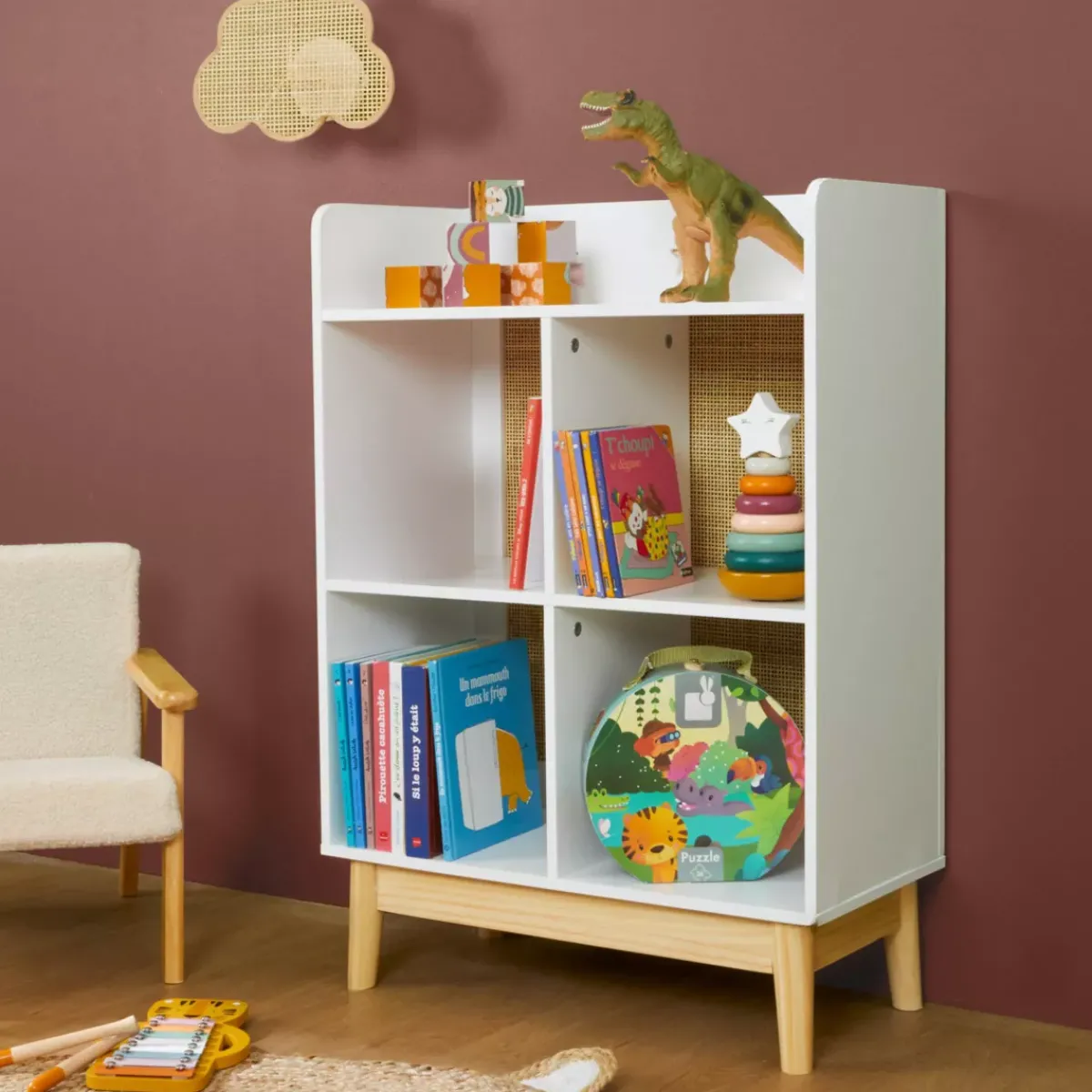 EMINZA Mobili Bambini-Scaffale portagiochi bambino legno 4 scomparti (H86 cm) Stars