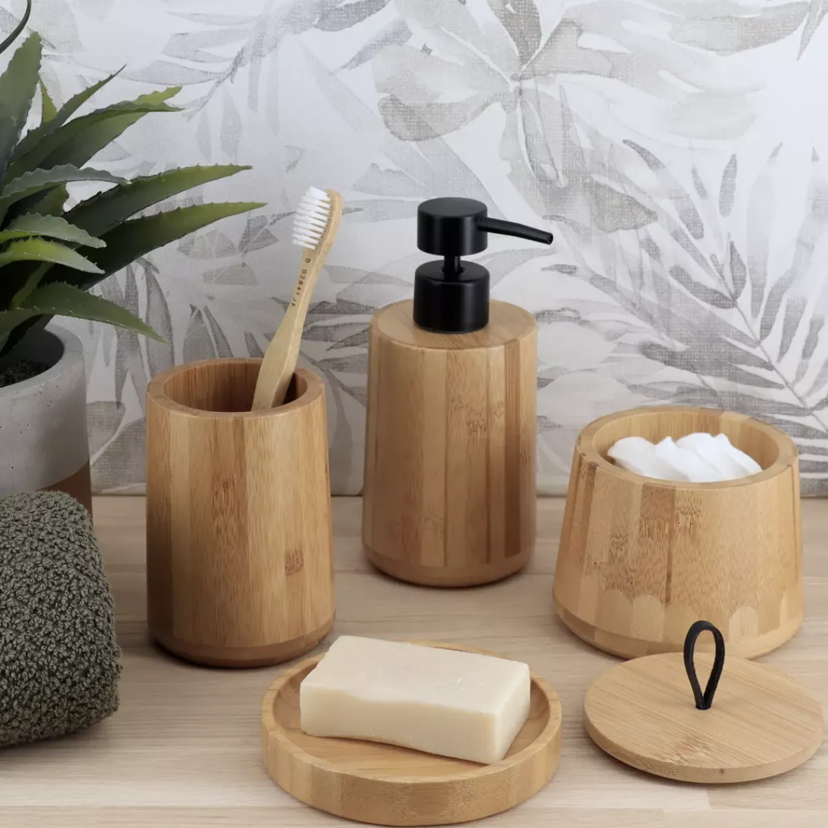 TENDANCE Accessori Bagno-Scatola di cotone rotondo in bambù (D11 cm) Hawaï