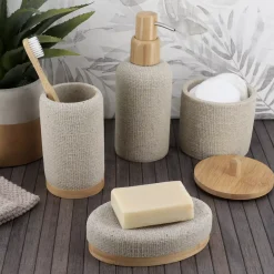 TENDANCE Accessori Bagno-Scatola per cotone con coperchio (D10 cm) Effetto Maille