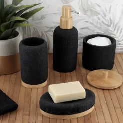 TENDANCE Accessori Bagno-Scatola per cotone con coperchio (D10 cm) Effetto Maille