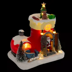 JJA Villaggio Di Natale Luminoso-Scena di vita animata e musicale (H22 cm) Stivale di Babbo Natale