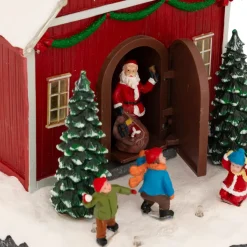 JJA Villaggio Di Natale Luminoso-Scena di vita illuminata e animata (H18 cm) Babbo Natale e bambini