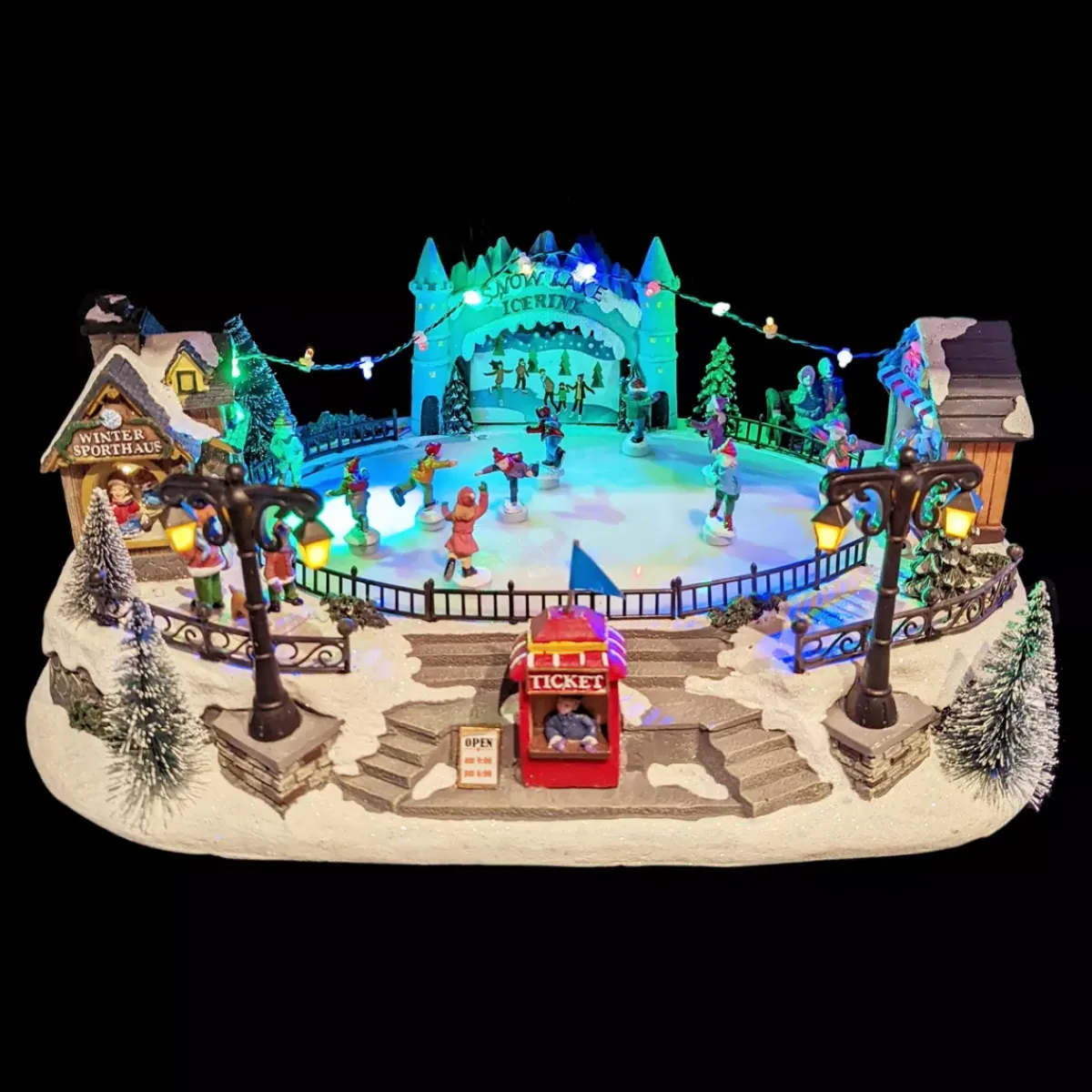 KAEMINGK Villaggio Di Natale Luminoso-Scena di vita illuminata e musicale Pista di patinaggio esterna