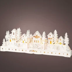KAEMINGK Villaggio Di Natale In Legno|Decorazioni E Oggetti Natalizi-Scena di vita luminosa a pile in legno (45 x H15 cm) Villaggio incantato