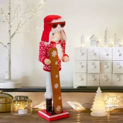 JJA Babbo Natale Animali E Personaggi-Schiaccianoci in legno (H38 cm) Bernardo in snow e bianco