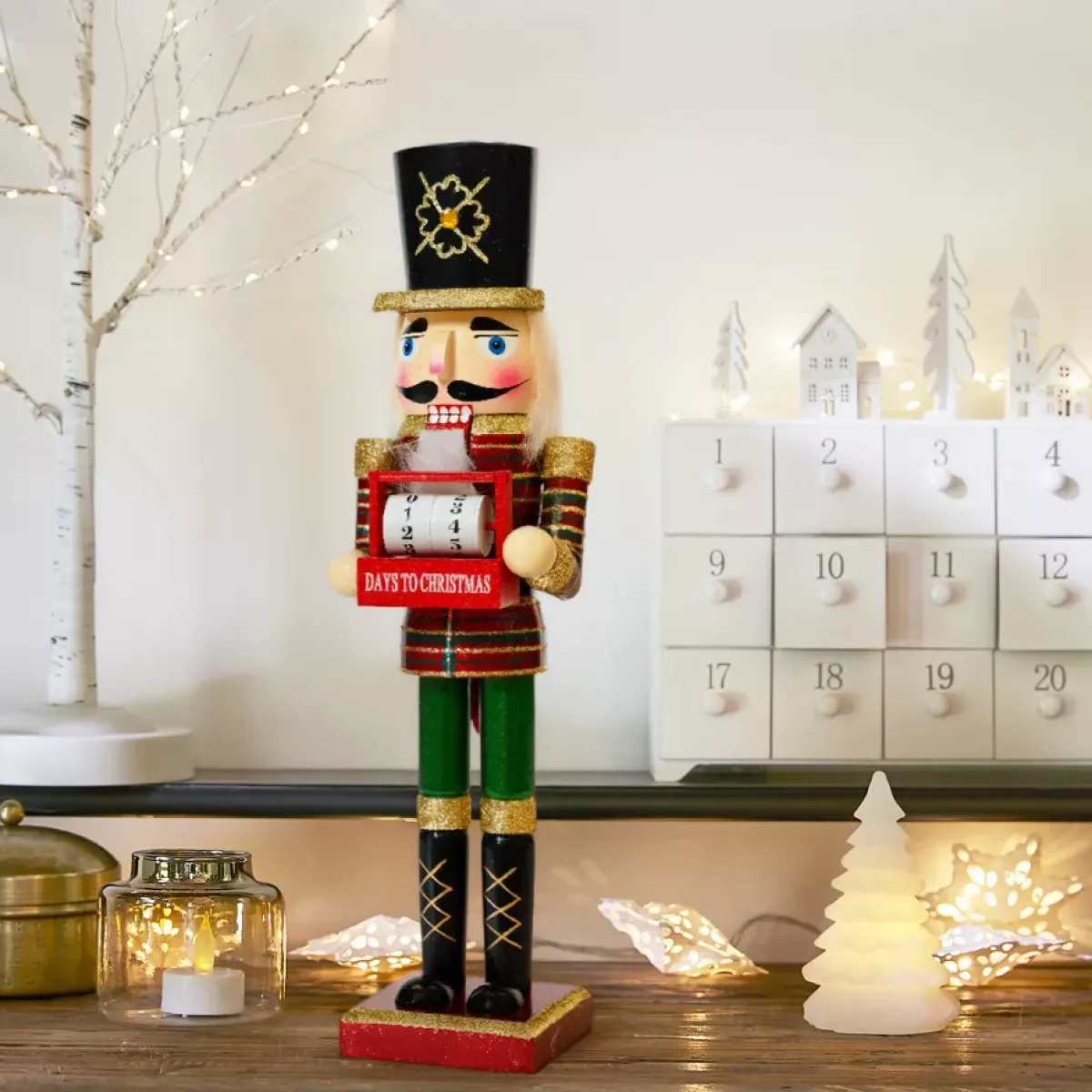 KAEMINGK Babbo Natale Animali E Personaggi-Schiaccianoci in legno (H38 cm) Calendario dell'Avvento glitterato