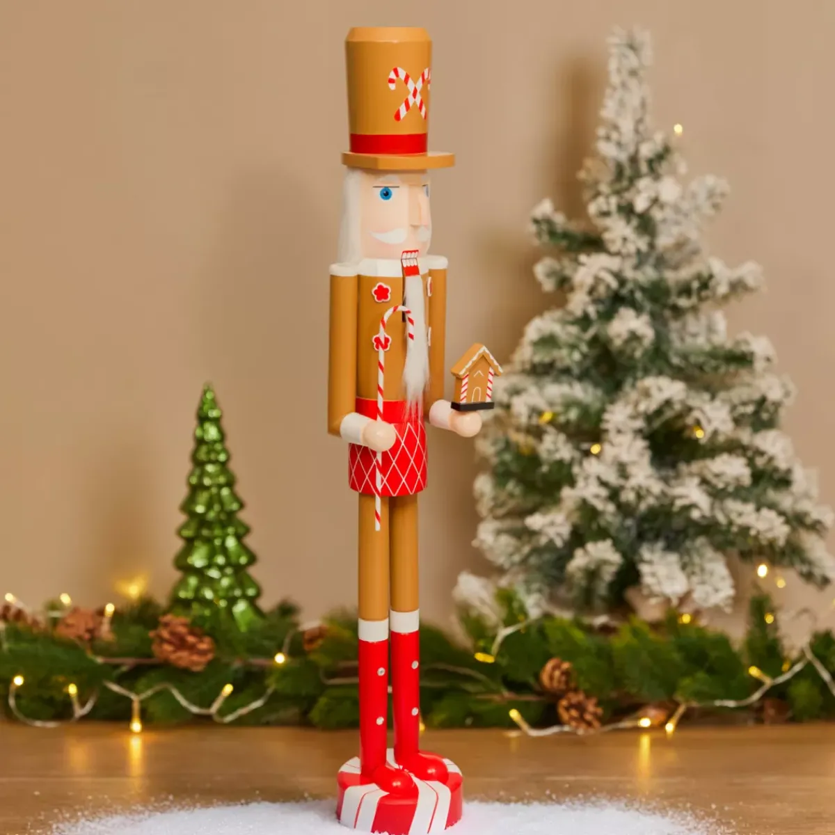 JJA Babbo Natale Animali E Personaggi|Personaggi E Oggetti Grande Dimensione-Schiaccianoci in legno (H106 cm) Georges e il bastoncino di zucchero