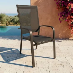 Sedia da giardino con schienale alto in alluminio impilabile Murano Grigio antracite