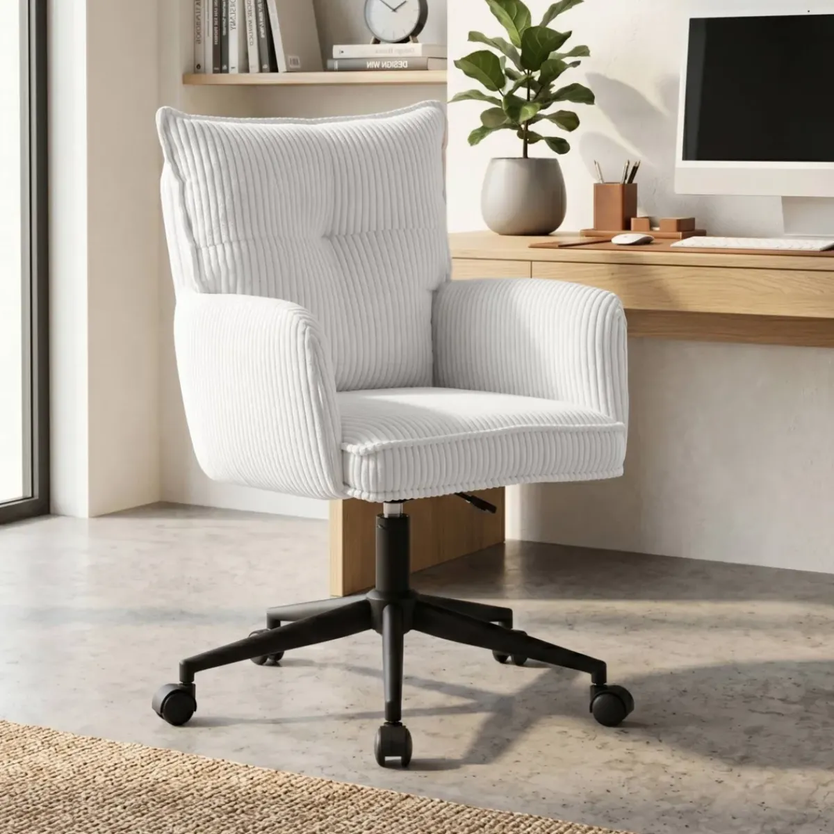 Poltrone-Sedia da ufficio con ruote in velluto a coste regolabile in altezza (seduta da 46 a 54 cm) Nuva