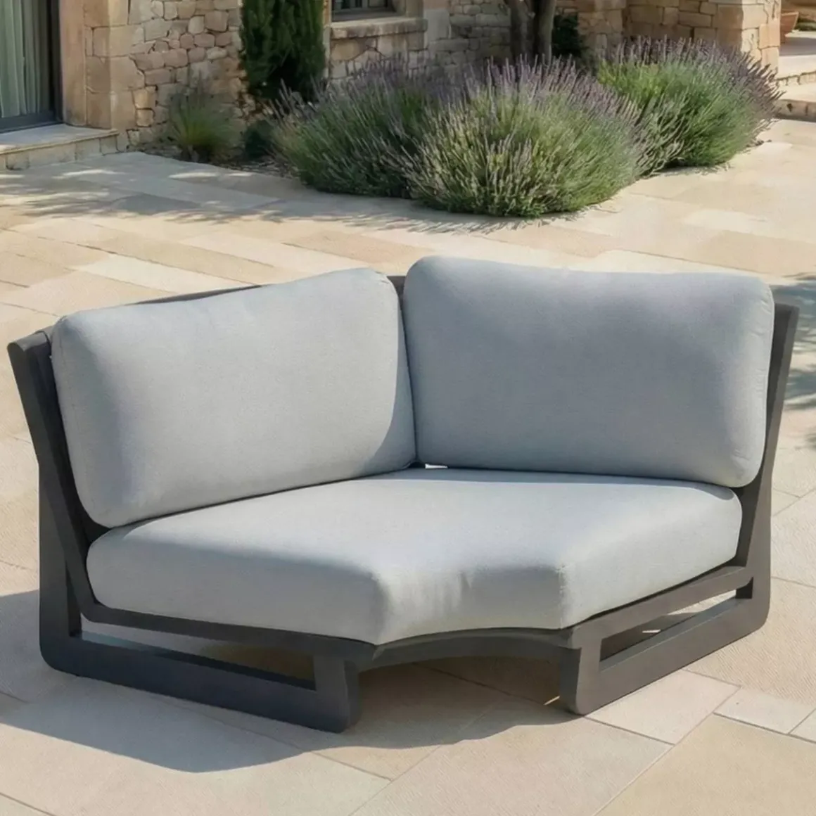 Set angolare da giardino in alluminio 6 posti Long Beach Grigio antracite e grigio chiaro