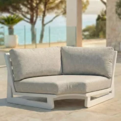 Set angolare da giardino in alluminio 5 posti 5 pezzi Long Beach Bianco cenere e beige