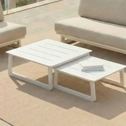 Set angolare da giardino in alluminio 5 posti Long Beach Bianco cenere e beige