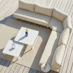 Set angolare da giardino in alluminio 5 posti Long Beach Bianco cenere e beige