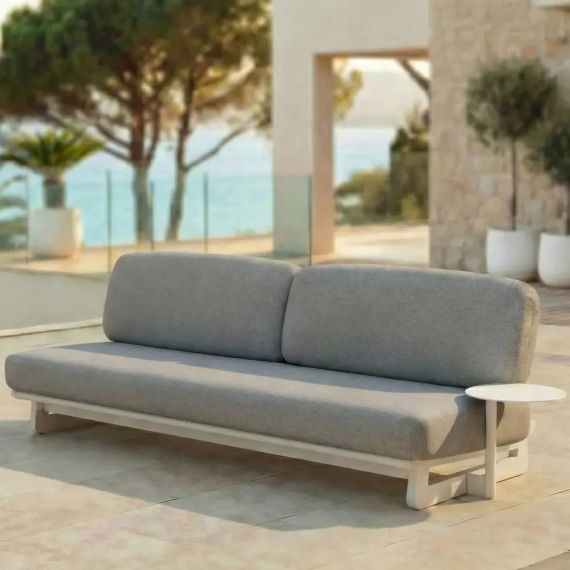 Set angolare da giardino in alluminio 5 posti Long Beach Bianco cenere e tortora