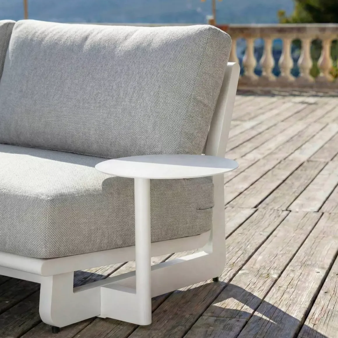 Set angolare da giardino in alluminio 6 posti 6 pezzi Long Beach Bianco cenere e grigio chiaro