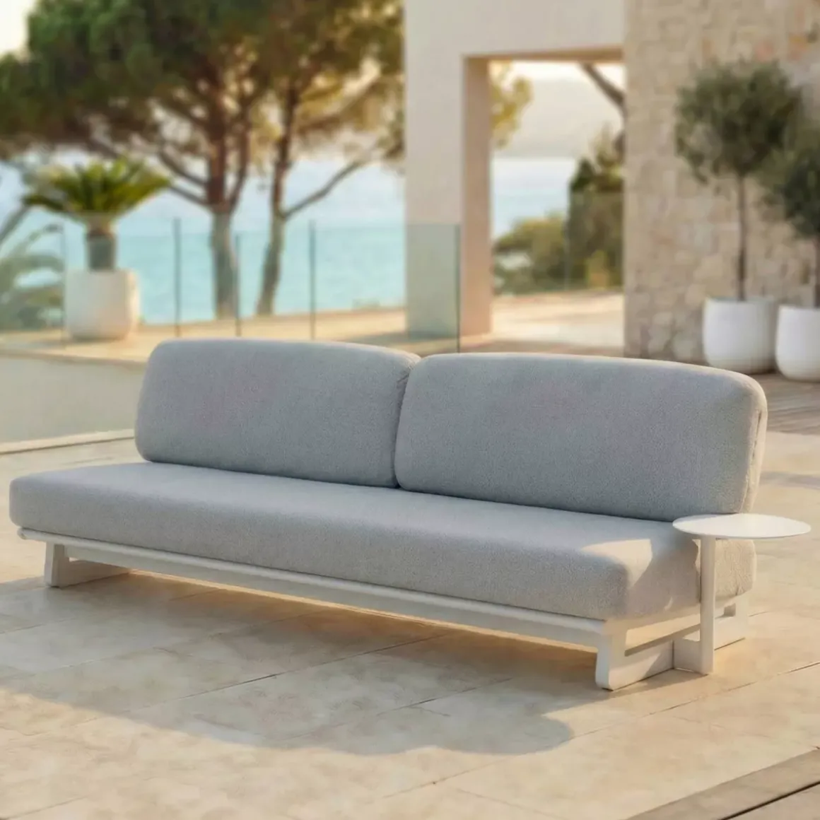 Set angolare da giardino in alluminio 6 posti 6 pezzi Long Beach Bianco cenere e grigio chiaro