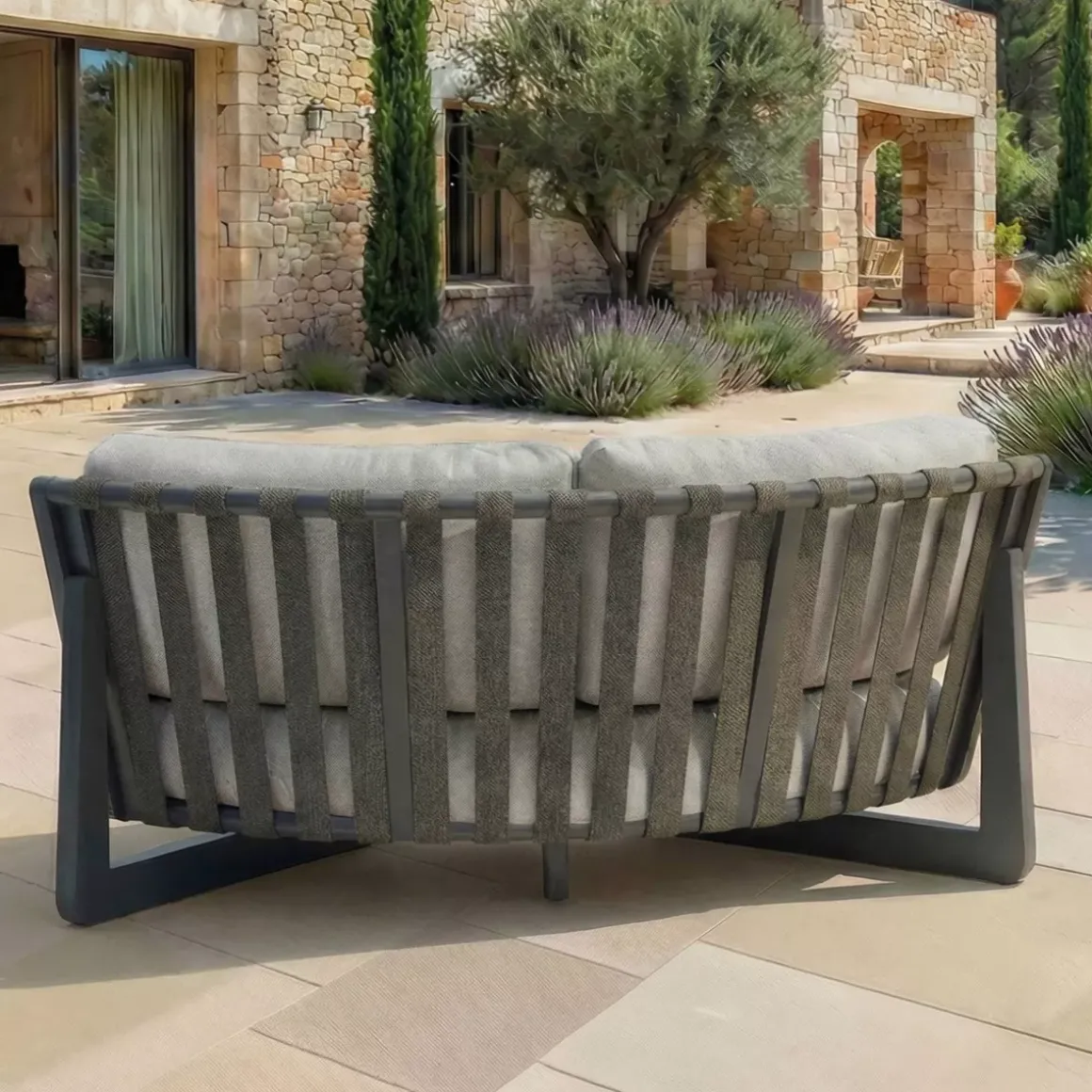 Set angolare da giardino in alluminio 6 posti 6 pezzi Long Beach Grigio antracite e tortora