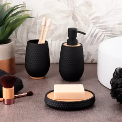 TENDANCE Accessori Bagno-Set bicchiere distributore e porta sapone effetto nido d'ape Bania