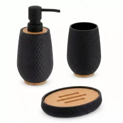 TENDANCE Accessori Bagno-Set bicchiere distributore e porta sapone effetto nido d'ape Bania
