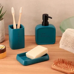 TENDANCE Accessori Bagno-Set bicchiere distributore e porta sapone in resina poliestere incisa Julia