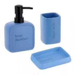 TENDANCE Accessori Bagno-Set bicchiere distributore e porta sapone in poliresina incisa Julia lavanda