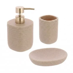 TENDANCE Accessori Bagno-Set bicchiere distributore e porta sapone in poliresina rigata Lina