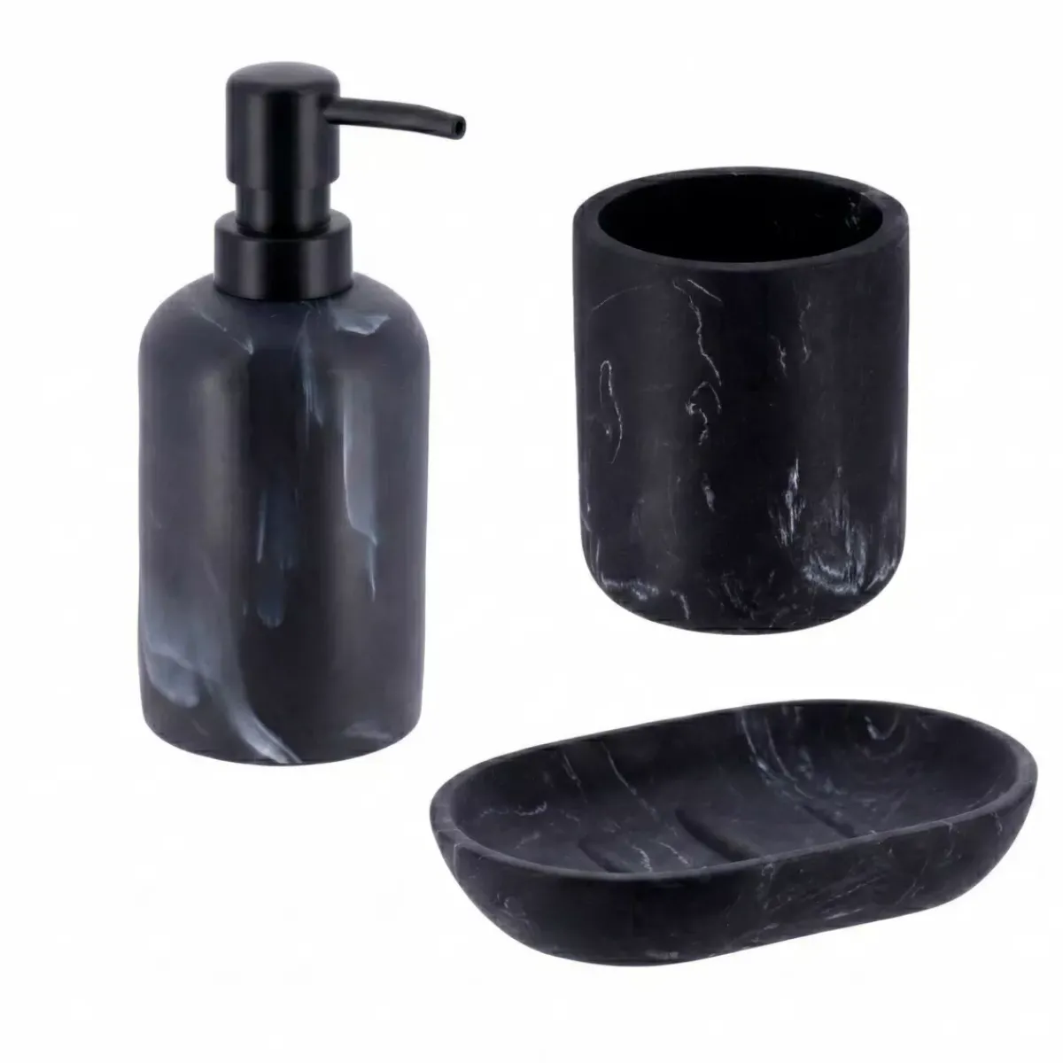 TENDANCE Accessori Bagno-Set bicchiere, portasapone e distributore in poliresina effetto marmo Séma