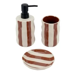 TENDANCE Accessori Bagno-Set bicchiere, portasapone e distributore in grès a righe Jeanne