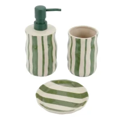 TENDANCE Accessori Bagno-Set bicchiere, portasapone e distributore di sapone in grès a righe Jeanne
