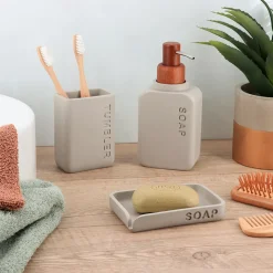 TENDANCE Accessori Bagno-Set bicchiere portaspazzolino e distributore in poliresina incisa Sia