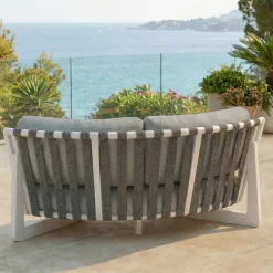 Set da giardino angolare in alluminio 5 posti Long Beach Bianco cenere e grigio chiaro