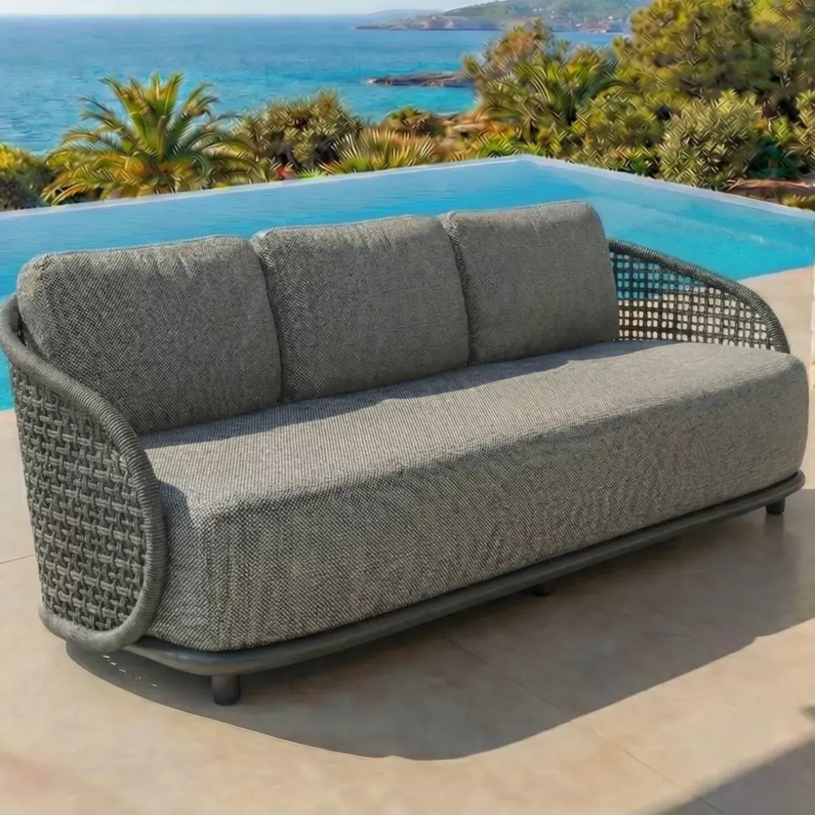 Set da giardino effetto rattan e alluminio 8 posti 6 pezzi Riviera Grigio antracite