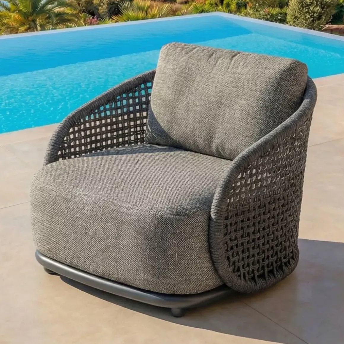 Set da giardino effetto rattan e alluminio 8 posti 6 pezzi Riviera Grigio antracite