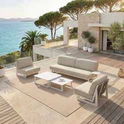 Set da giardino in alluminio 5 posti 5 pezzi Long Beach Bianco cenere e beige