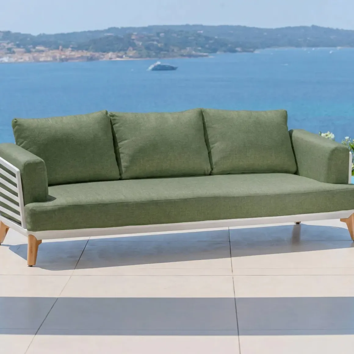 Set da giardino in alluminio 5 posti 4 pezzi Monte Carlo Bianco e verde rosmarino