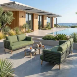 Set da giardino in alluminio 5 posti 4 pezzi Monte Carlo Grigio antracite e verde rosmarino