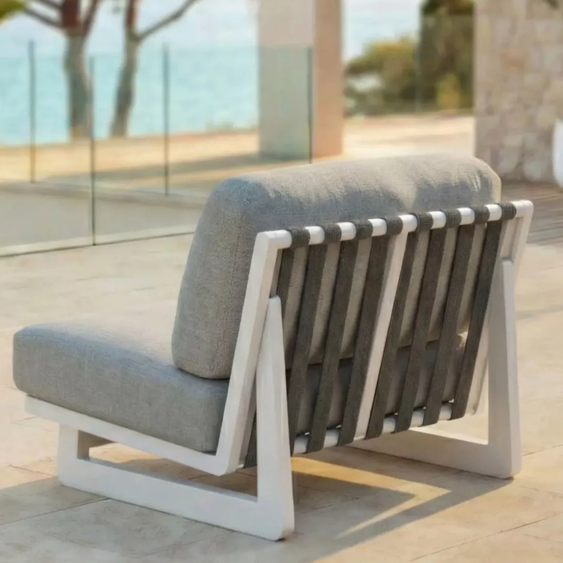 Set da giardino in alluminio 5 posti 5 pezzi Long Beach Bianco cenere e tortora