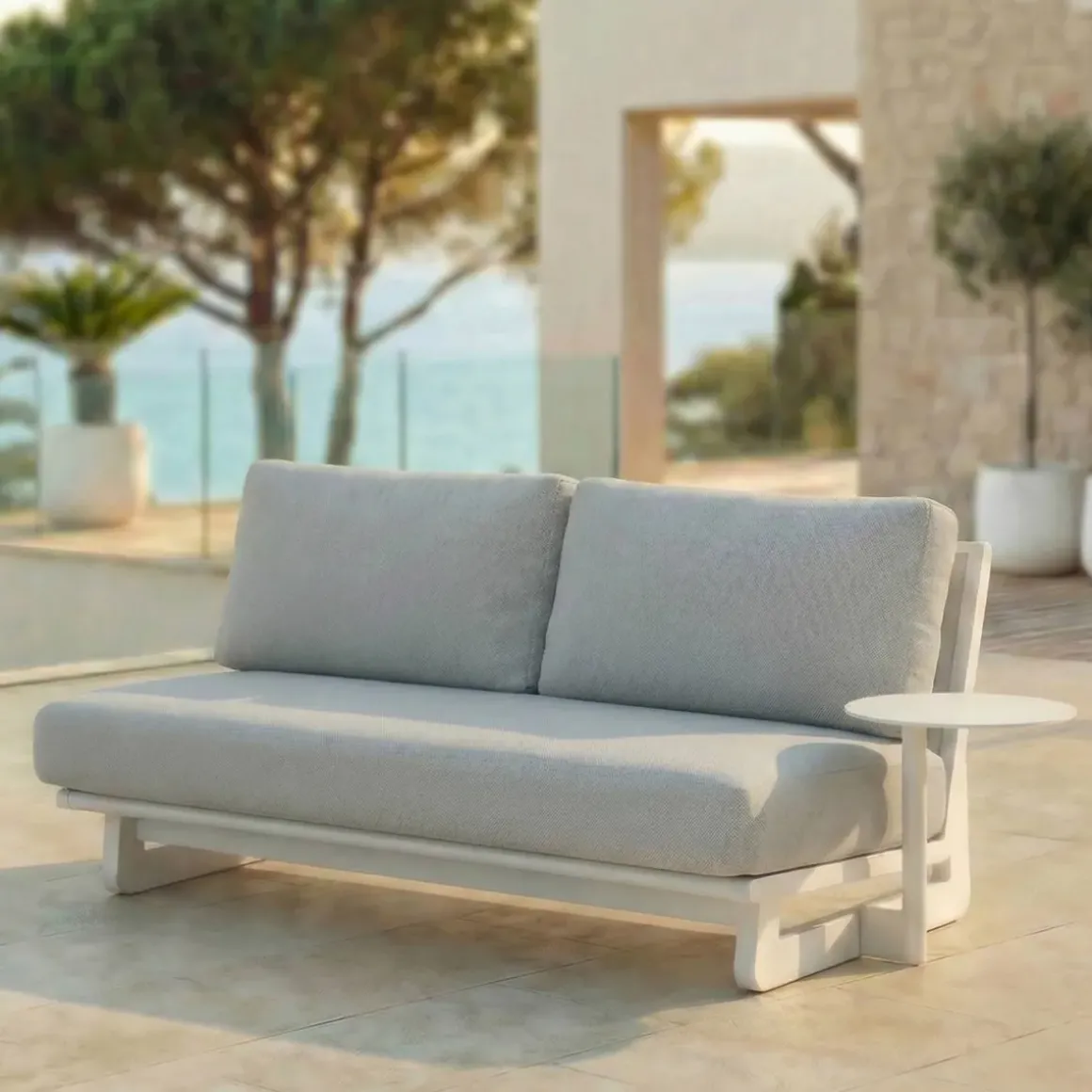 Set da giardino in alluminio 4 posti 4 pezzi Long Beach Bianco cenere e grigio chiaro