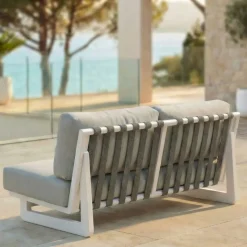 Set da giardino in alluminio 7 posti 6 pezzi Long Beach Bianco cenere e beige